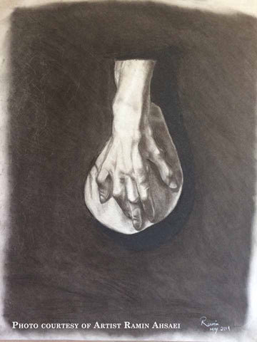 Photo of Cast Drawing of Item 621 Voltaire hand by artist Ramin Ahsaei