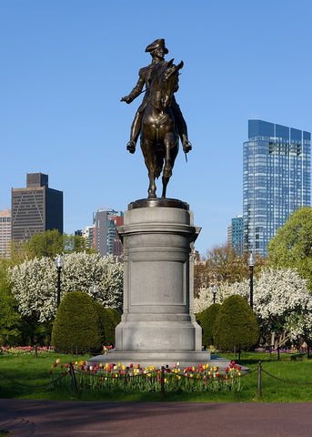 Photo of George Washington bronze sculpture on a stone plinth, located in Boston Common, MA