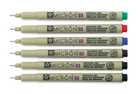 photo of six tan Pigma® Micron® Markers lined up