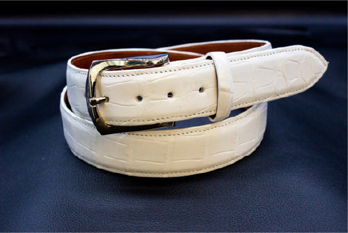 Wallace 2 Buckle Glazed Genuine Freshwater Crocodile Leather Belt - Navy, 32