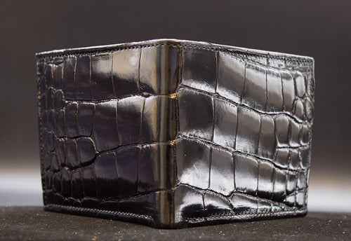 Barnns Limited Edition Rafferty Handcrafted Alligator Men's Leather Slim  Billfold Wallet - Black