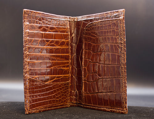 Cognac “Pocket Secretary” Alligator Wallet