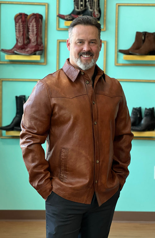 Cognac Leather Jacket With Shoulder Stitching – JohnAllenWoodward