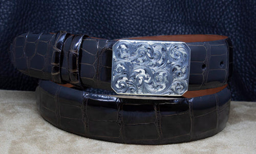 Robert Talbott Monogrammed Belt Collection from Dann, Engraved Sterling  Silver Buckles, Alligator Straps