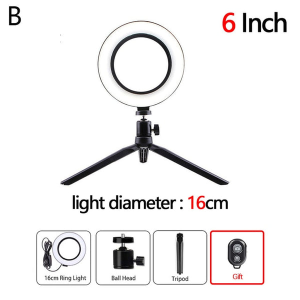 Dimmable  LED Selfie Ring Light with Tripod USB Selfie Light Ring Lamp