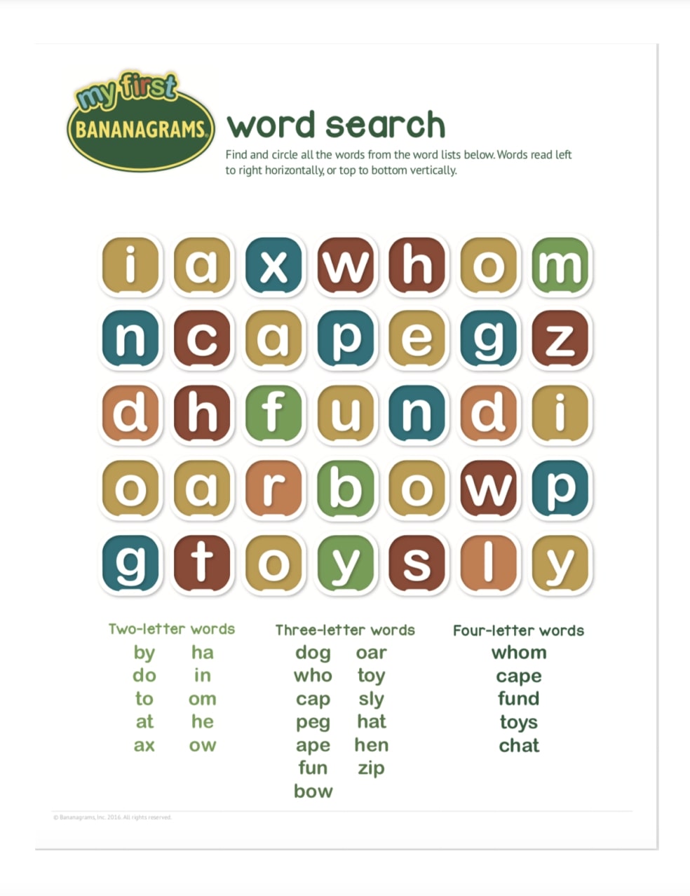 Activity Sheets Bananagrams