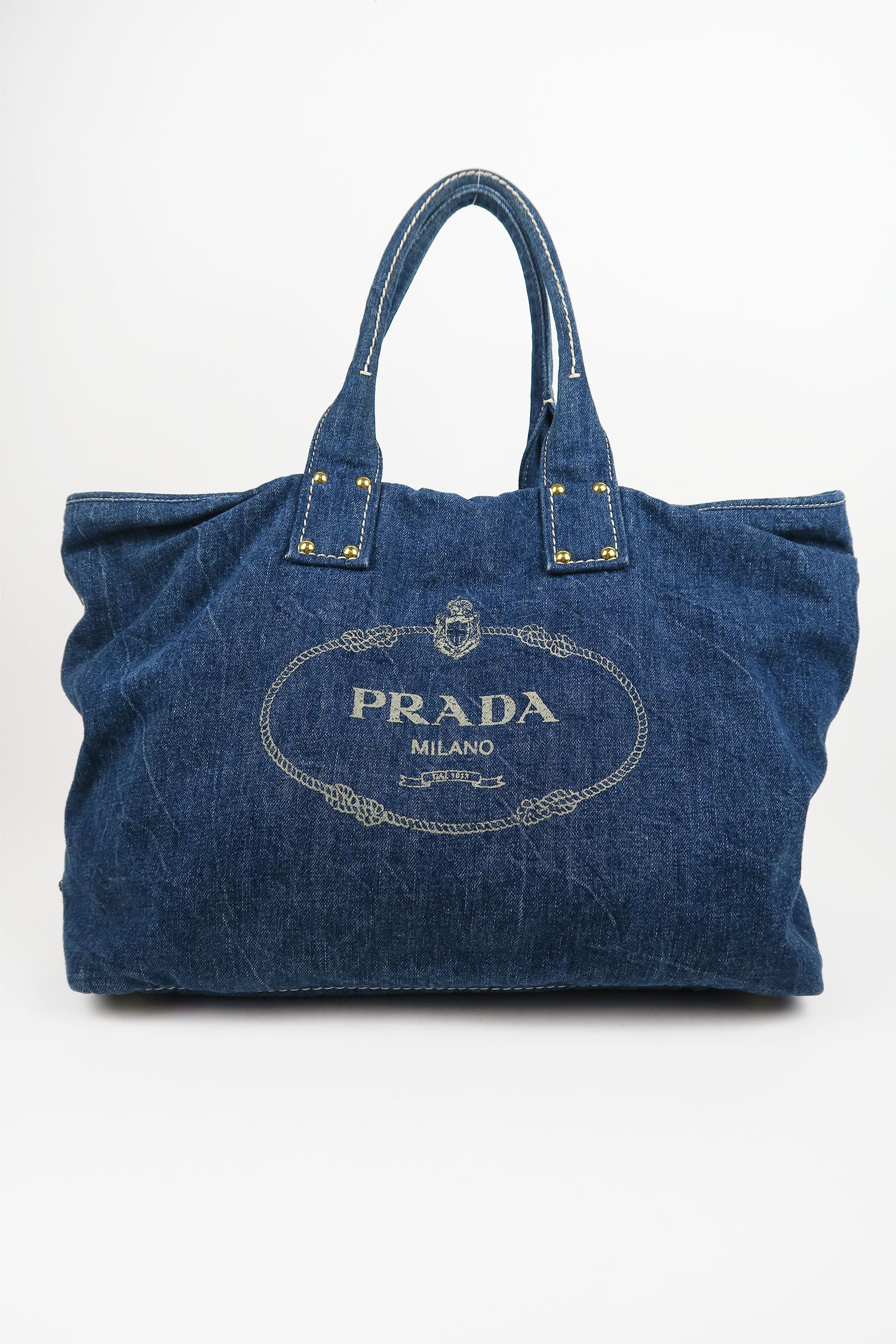 prada denim tote