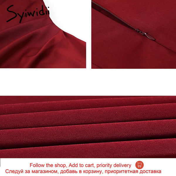 Syiwidii Women's Elegant Party Dress for New Year 2022 Evening Red Wedding Silk Midi Dress Spaghetti Strap Long Satin Dresses 4