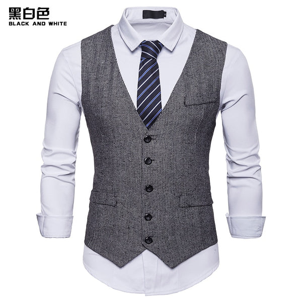 Fashion Suit Vest Men Formal Dress Vest Colete Masculino Herringbone Gilet Fitness Sleeveless Jacket Wedding Waistcoat Men XXL 3