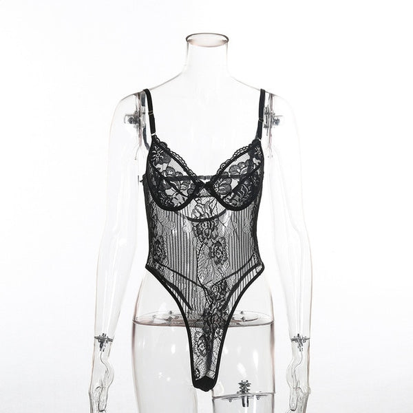 Cryptographic Sheer Lace Bodysuit For Women 3