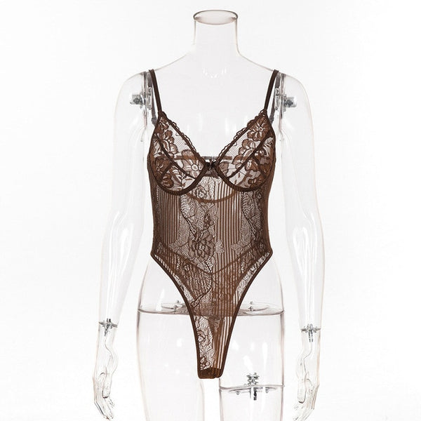Cryptographic Sheer Lace Bodysuit For Women 17