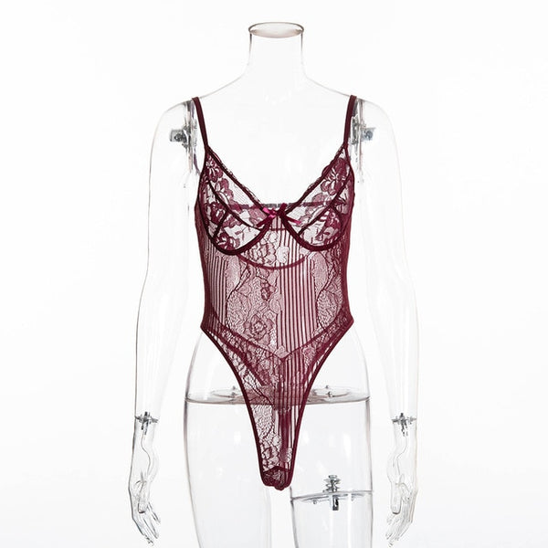 Cryptographic Sheer Lace Bodysuit For Women 20