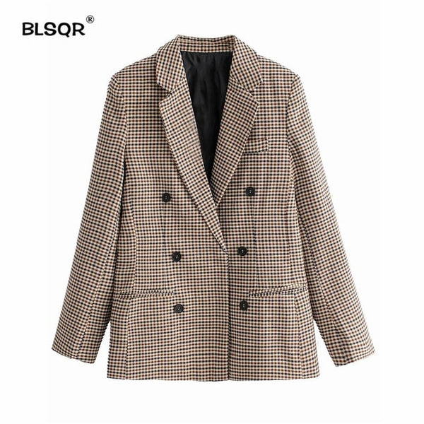 Fashion Autumn Women Plaid Blazers and Jackets Work Office Lady Suit Slim Double Breasted Business Female Blazer Coat Talever 1