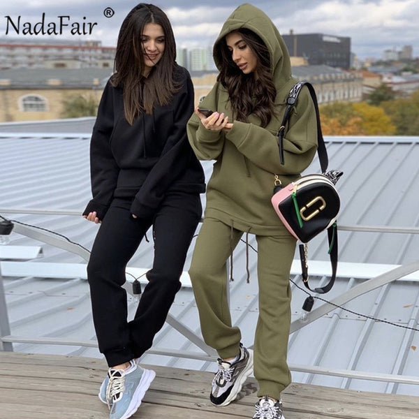 Nadafair Two Piece Set Outfits Autumn Womens Tracksuit Oversized Hoodie And Pants Casual Sport Suit Winter 2 Piece Woman Set 0