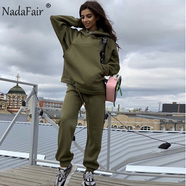 Nadafair Two Piece Set Outfits Autumn Womens Tracksuit Oversized Hoodie And Pants Casual Sport Suit Winter 2 Piece Woman Set 4