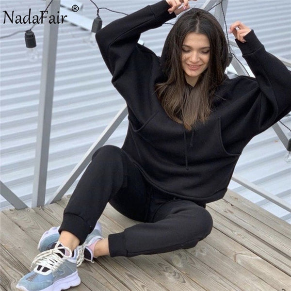 Nadafair Two Piece Set Outfits Autumn Womens Tracksuit Oversized Hoodie And Pants Casual Sport Suit Winter 2 Piece Woman Set 1