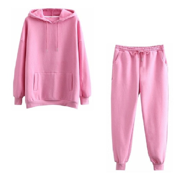 Tangada 2020 Autumn Winter Women thick fleece 100% cotton suit 2 pieces sets hoodies sweatshirt and pants suits 6L17 15