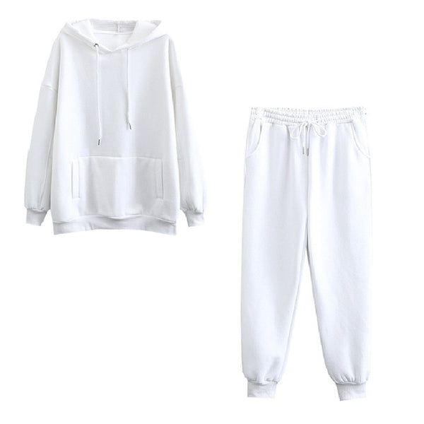 Tangada 2020 Autumn Winter Women thick fleece 100% cotton suit 2 pieces sets hoodies sweatshirt and pants suits 6L17 11