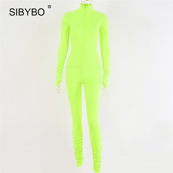 SIBYBO Autumn Turtleneck Skinny Casual Jumpsuit Women Long Sleeve Front Zipper Sport Wear Women Rompers Black Overalls for Women 8