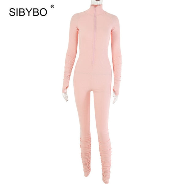 SIBYBO Autumn Turtleneck Skinny Casual Jumpsuit Women Long Sleeve Front Zipper Sport Wear Women Rompers Black Overalls for Women 9