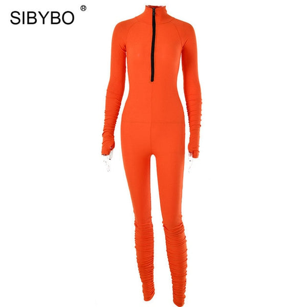 SIBYBO Autumn Turtleneck Skinny Casual Jumpsuit Women Long Sleeve Front Zipper Sport Wear Women Rompers Black Overalls for Women 6