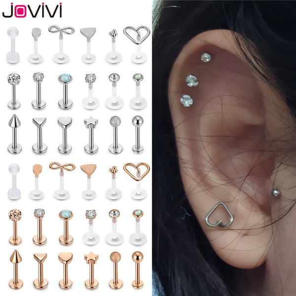 Jovivi 18 Pcs Stainless Steel Acrylic Labret Monroe Ring Lip Ring Ear Helix Ring Ear Stud Lip Studs Body Piercing Jewellery 16Ga 0