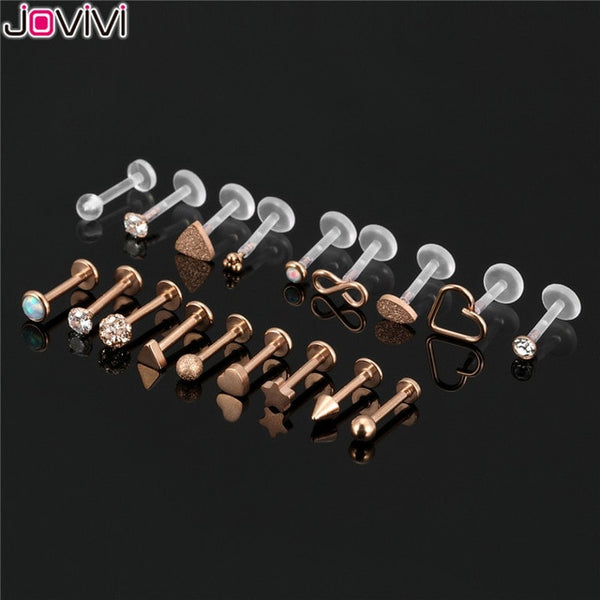 Jovivi 18 Pcs Stainless Steel Acrylic Labret Monroe Ring Lip Ring Ear Helix Ring Ear Stud Lip Studs Body Piercing Jewellery 16Ga 2