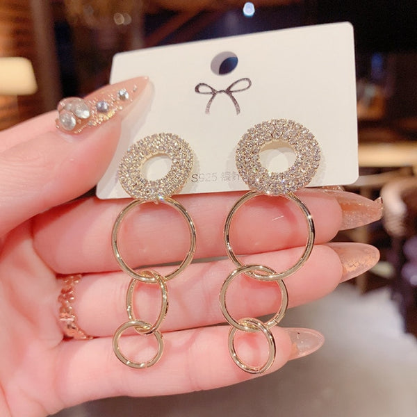 2021 New Fashion Korean Oversized White Pearl Drop Earrings for Women Bohemian Golden Round Zircon Wedding Earrings Jewelry Gift 12
