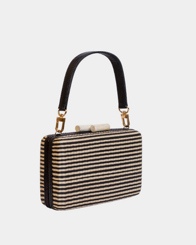 GUSTOKO By Paula Figueras handwoven Slash black and white clutch bag.