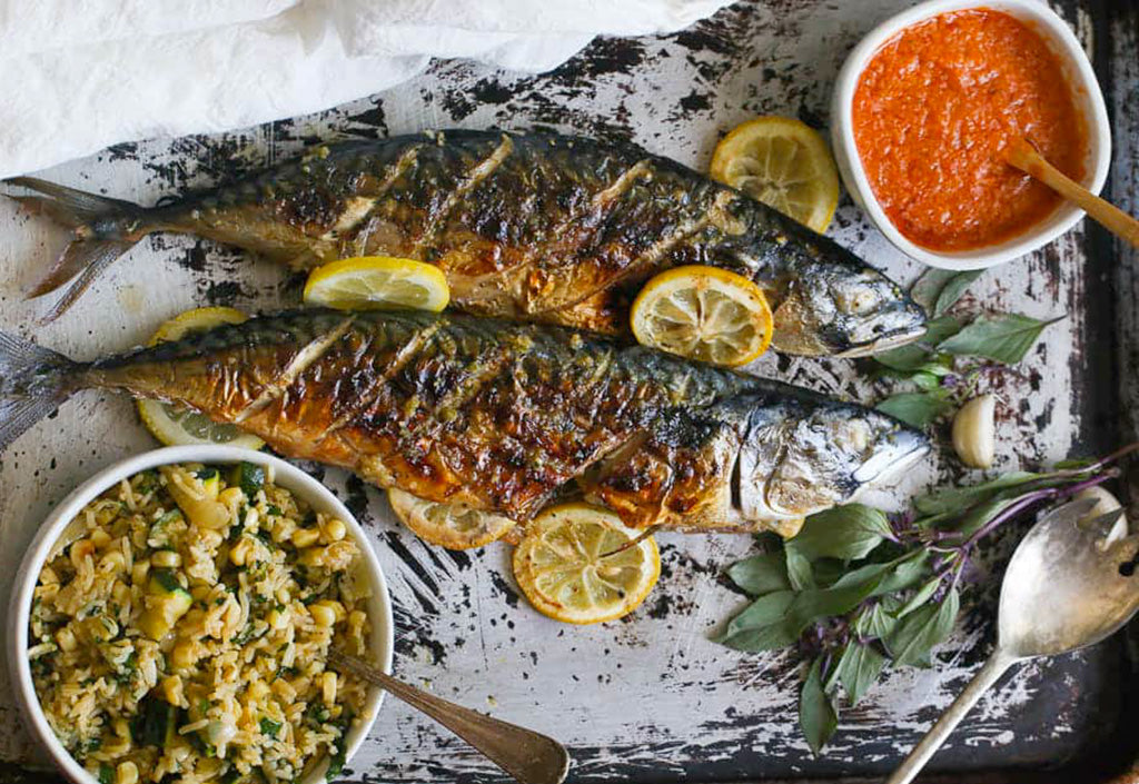 Grilled Mackerel with inserrata intrigo chardonnay from san miniato