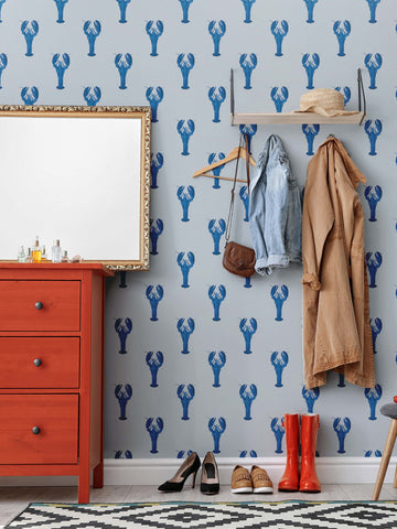 Lobster Earl Grey Wallpaper - Coastal Wallpaper