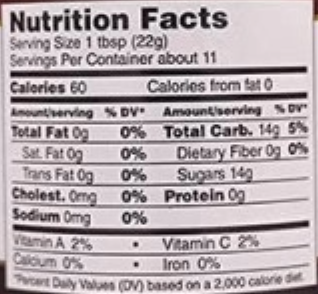 Pepper Jelly Nutritional Label
