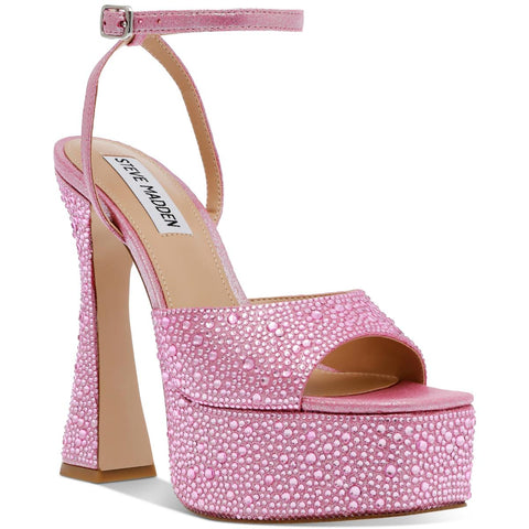 Womens Nikia Parfait Pink Satin Crystal Ankle-Strap Pointy-Toe