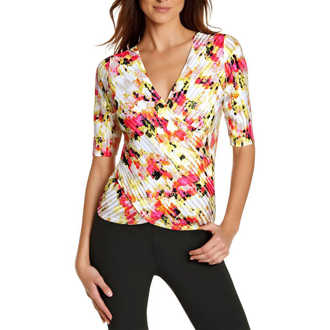 DKNY Womens Printed Knit Wrap Top