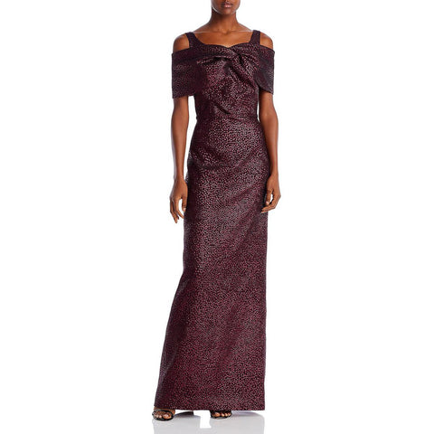 Rickie Freeman Teri Jon Womens Jacquard Metallic Evening Dress