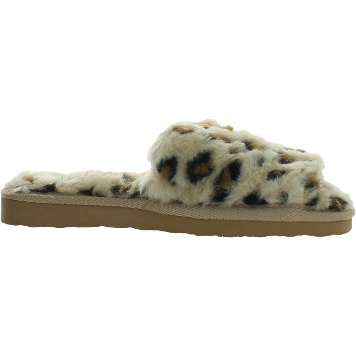 Minnetonka Womens Lolo Animal Print Faux Fur Slide Slippers