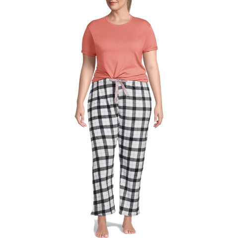 Calvin Klein Womens 2 Piece Fleece Pajama Set (Black,Large) 