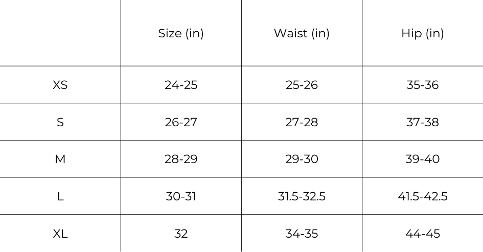 Addison West size chart for bottoms