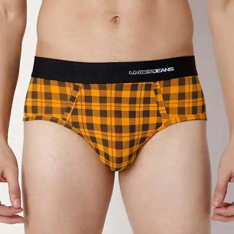 Men Premium Orange Check Cotton Blend Brief