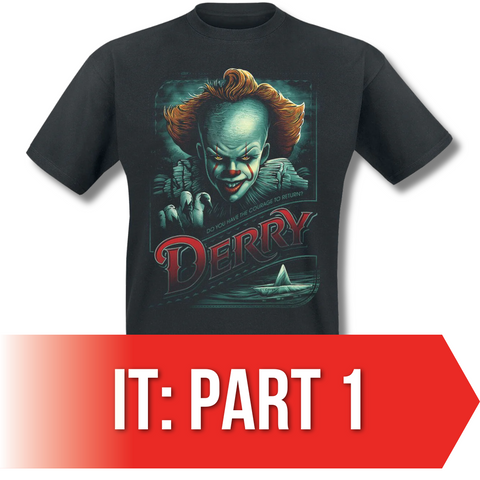 A t-shirt of Pennywise the Dancing Clown from the 2017 IT movie