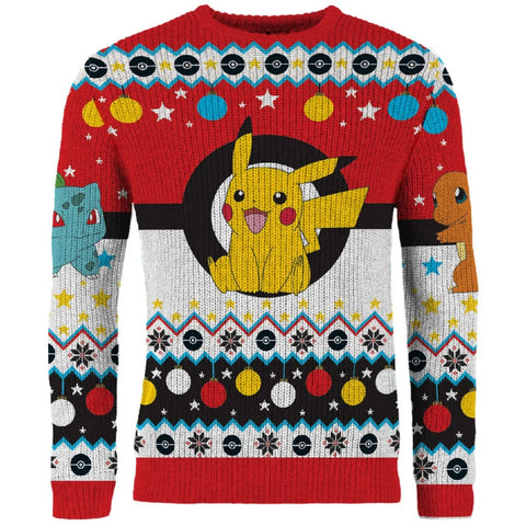 Pokemon Christmas jumper featuring the original starting Pokemon (and Pikachu!)