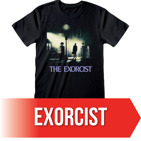 A t-shirt featuring the iconic movie poster for Peter Blatty's The Exorcist