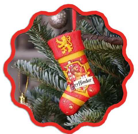 a Gryffindor stocking-shaped Christmas decoration, from Harry Potter