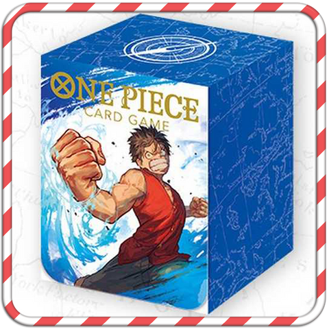 An official, blue, One Piece TCG deck box featuring Luffy.