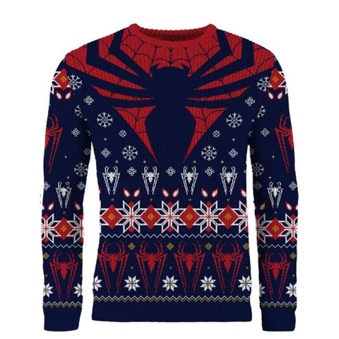 Spider-Man Christmas jumper featuring the Spider-Man logo.