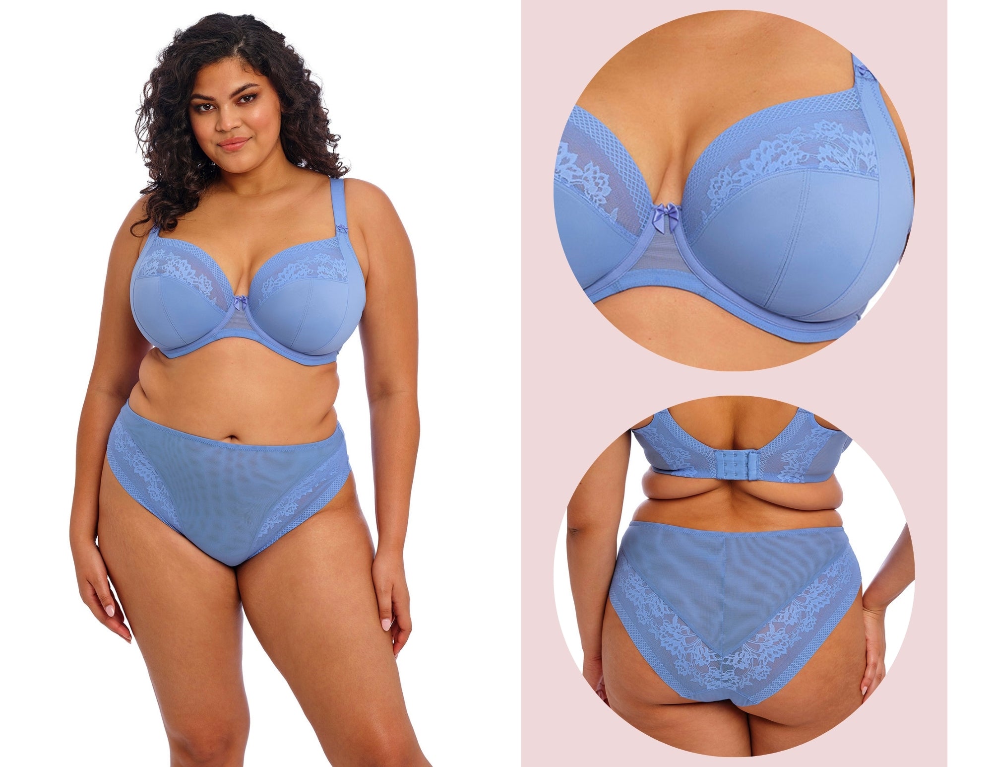 Elomi Nerina Plunge Bra and High Cut Brief in Cornflower Blue