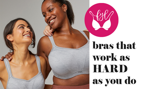 Bras for nurses, firefighters, doctors, paramedics and more. Two women wear the 5021 Panache Sports bra in marl grey