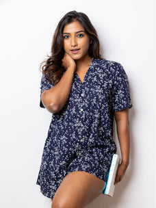 Valaria - Short Sleeve Classic SPJ Set in Ditsy Navy Floral Buy Clothing and Fashion Online for specialGifts