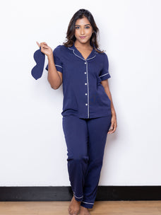 Lyla - Short Sleeve Classic SPJ Set in Navy with Eye Mask Buy Clothing and Fashion Online for specialGifts