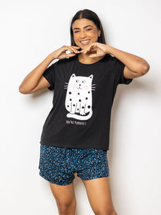 Alena - Crop Tee & Short Graphic in Teal Leopard & Black Top Buy Clothing and Fashion Online for specialGifts